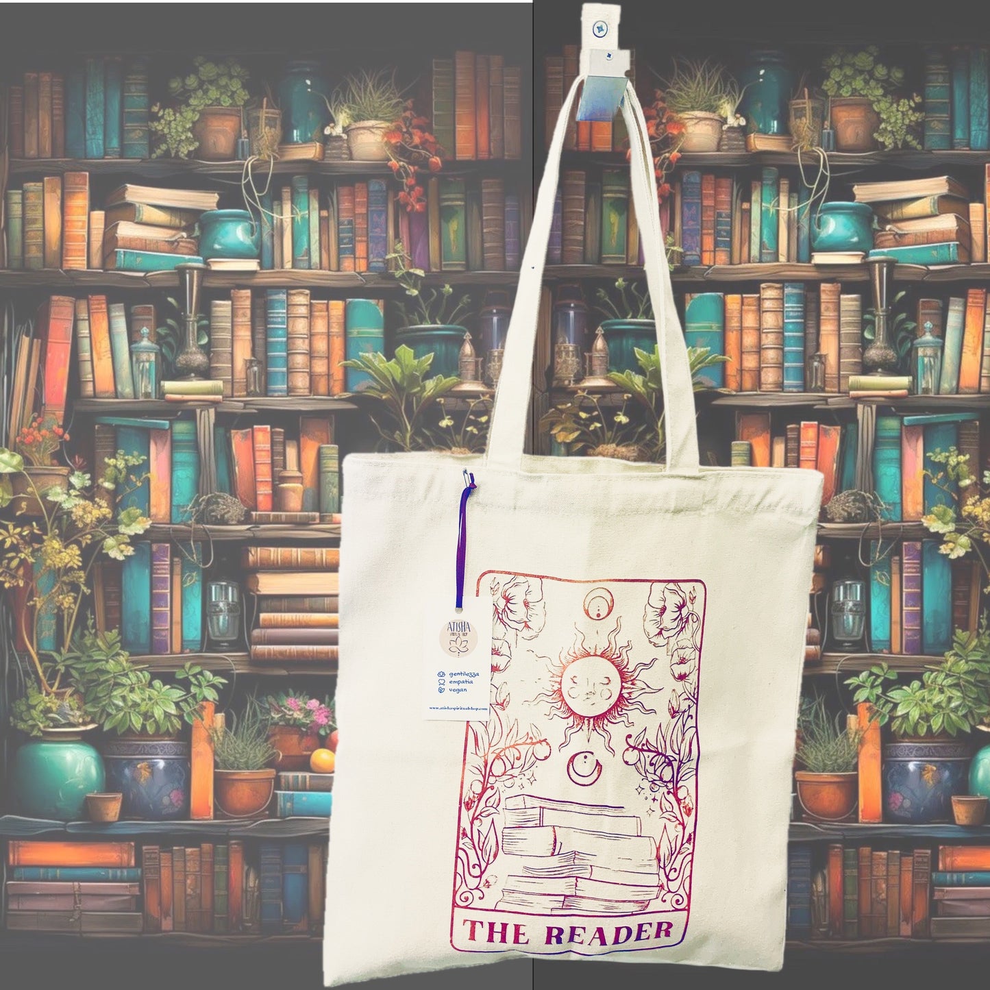 BOOKS ARE MAGIC ~ THE READER ~ BORSA SHOPPING IN TESSUTO ~ 100% COTONE