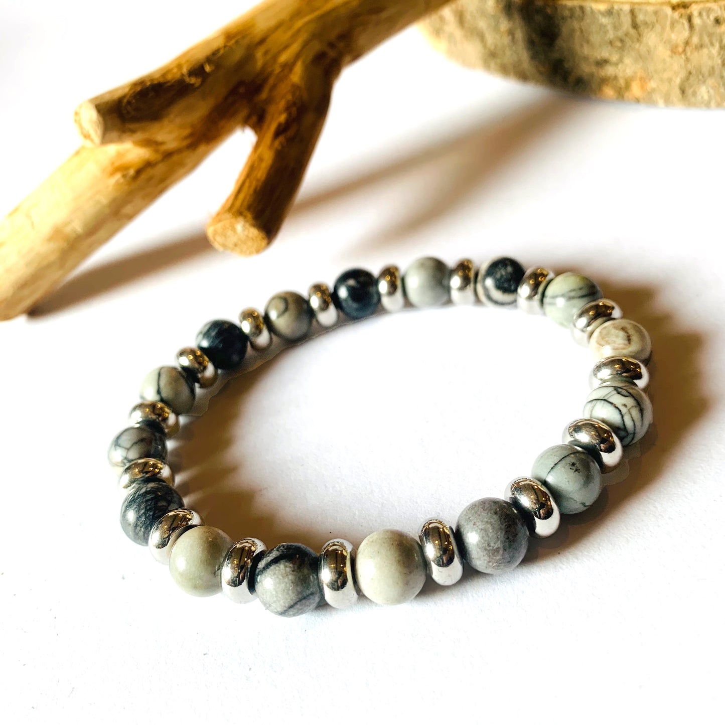 SHAMADI BRACCIALE ~ In pietra dura naturale e anelline acciaio inossidabile