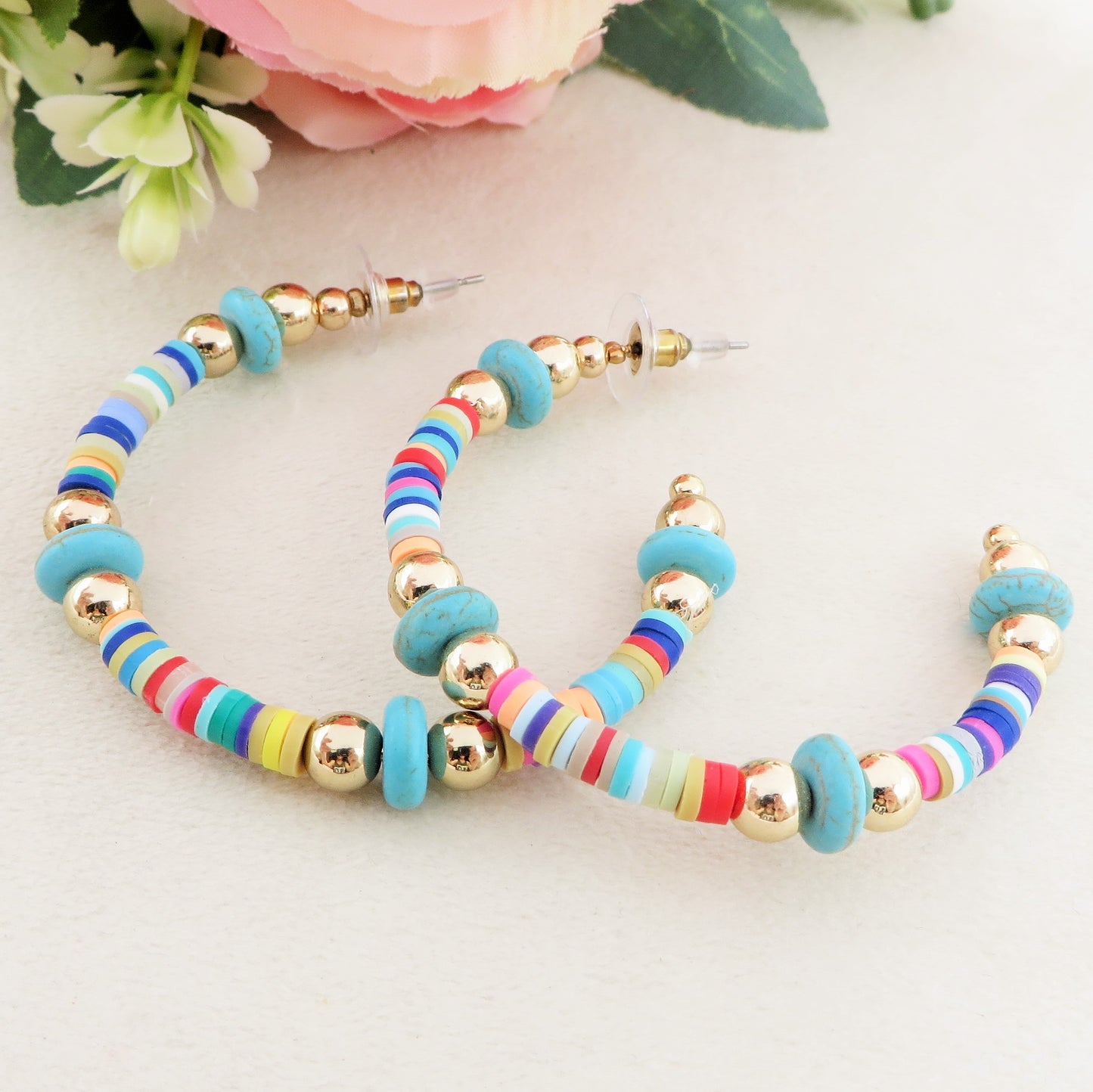 BIG HOOPS 7 CHAKRAS ~ ORECCHINI in Acciaio Inossidabile con pietre naturali