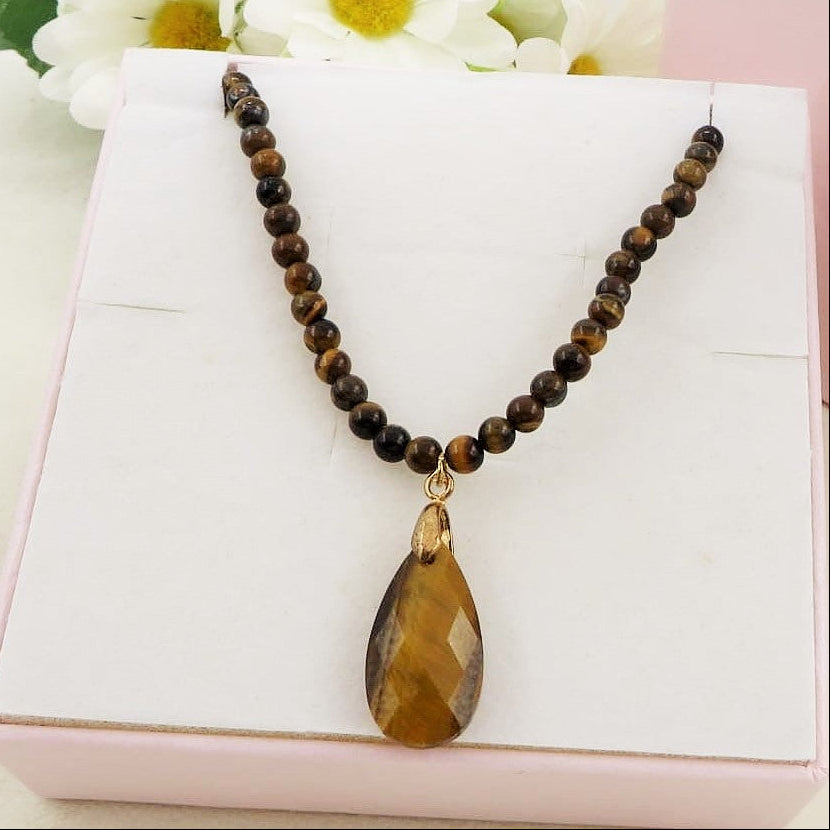 RAKA Collana in pietra naturale con pendente  a forma di Goccia finita in acciaio inossibalile 316L~