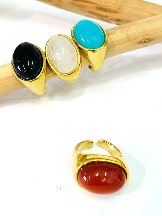 CABOCHON ~ ANELLO IN PIETRA DURA NATURALE e ACCIAIO 316L