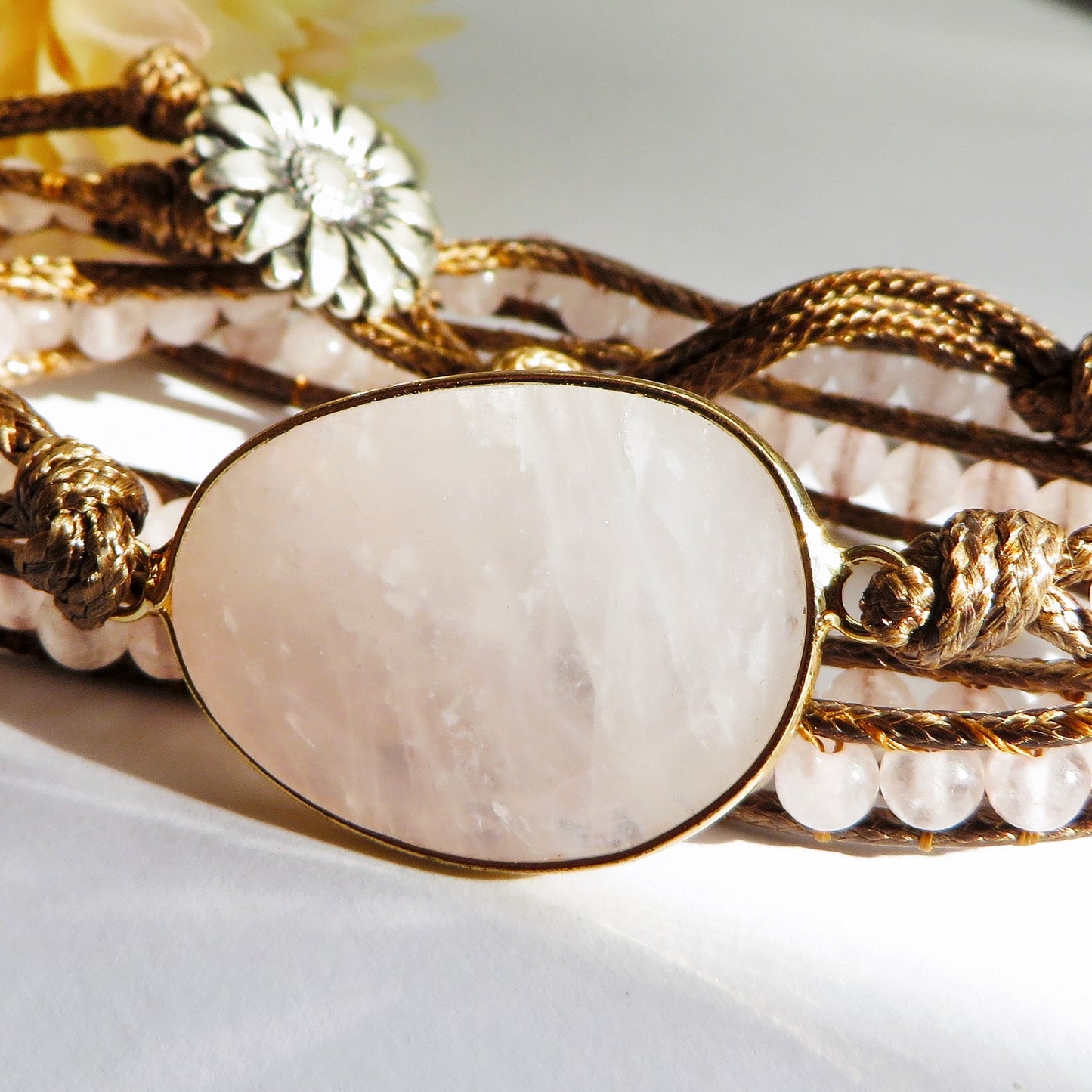 ŚAKTI ~ PURE ENERGY QUARZO ROSA~ bracciale avvolgente triplo giro in pietre naturali ~