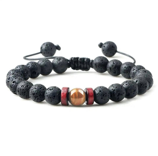 REIJI PIETRA LAVICA & OCCHIO DI TIGRE ~ IN PIETRE DURE NATURALI~Bracciale mala Pietra Lavica & Occhio di Tigre