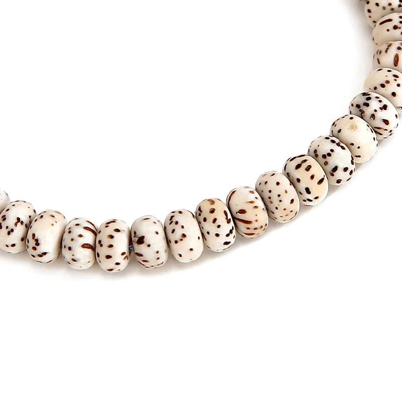 WHITE SUTRA~ Bracciale Tibetano Khapala chiaro ~ con SUTRA INCISI ~ in semi naturali della BODHI e cordino Tibetano