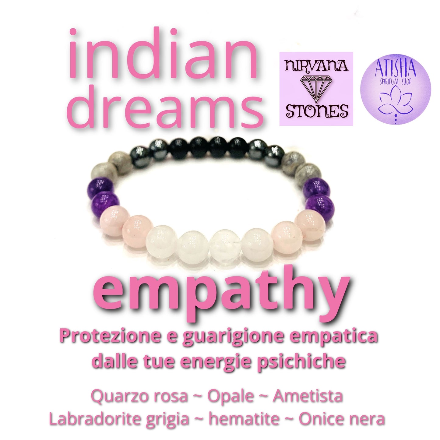 INDIAN DREAMS CALMA ~ BRACCIALE ANTI ANSIA ~ ELASTICIZZATO IN PIETRA DURA NATURALE
