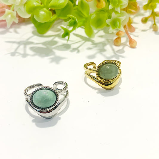 SHILA ~ Anello regolabile in acciaio inossidabile e AVVENTURINA naturale