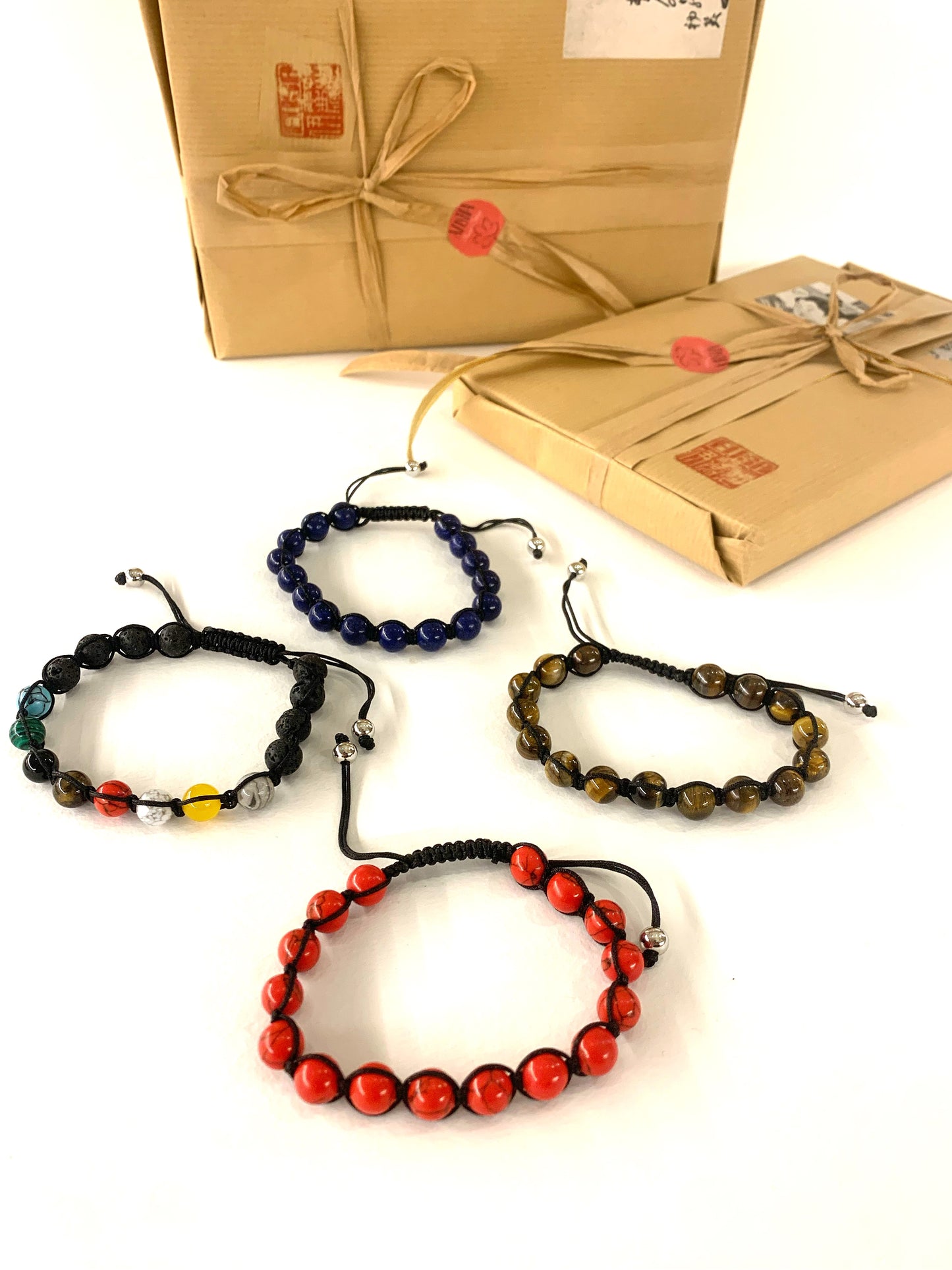 KAMALASHILA ~ Bracciale mala in pietre dure naturali, su cordino e acciaio 316L