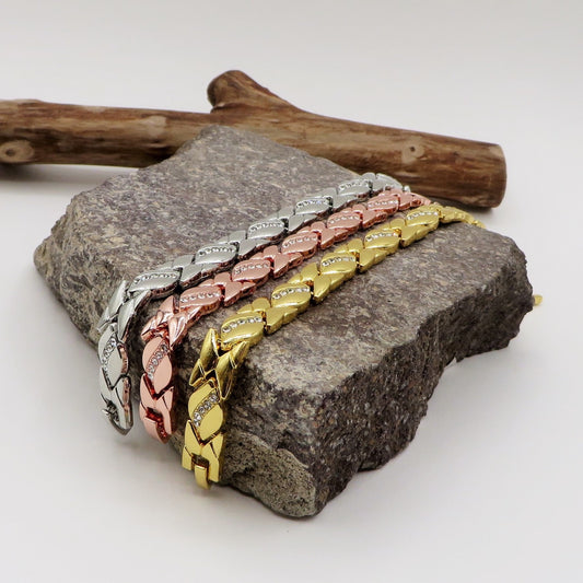 SHINÉ ZIRCONIAN ~ BRACCIALE BIO-MAGNETICO ~ IN ACCIAIO E ZIRCONI ~ MAGNETI ~ GERMANIO