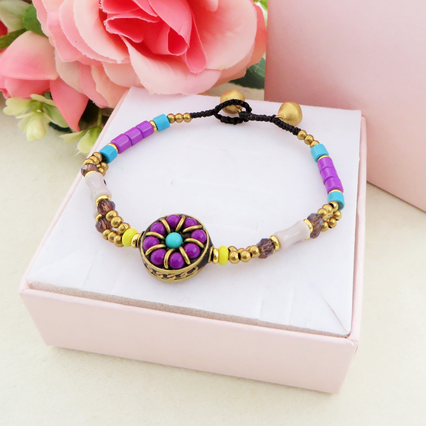 SUNILA  ~ BRACCIALE TIBETANO IN PIETRE DURE NATURALI con accessori etnici