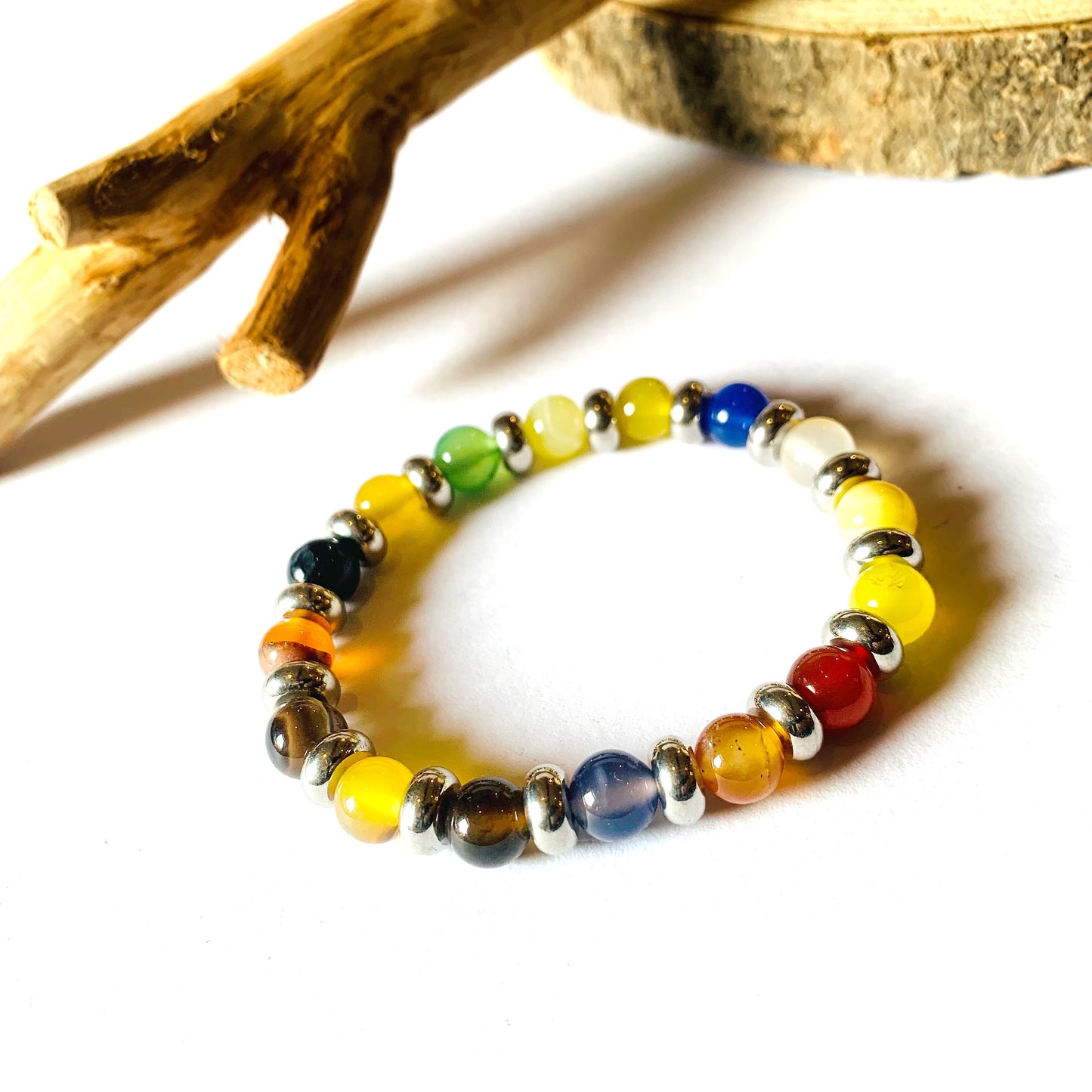 SHAMADI BRACCIALE ~ In pietra dura naturale e anelline acciaio inossidabile