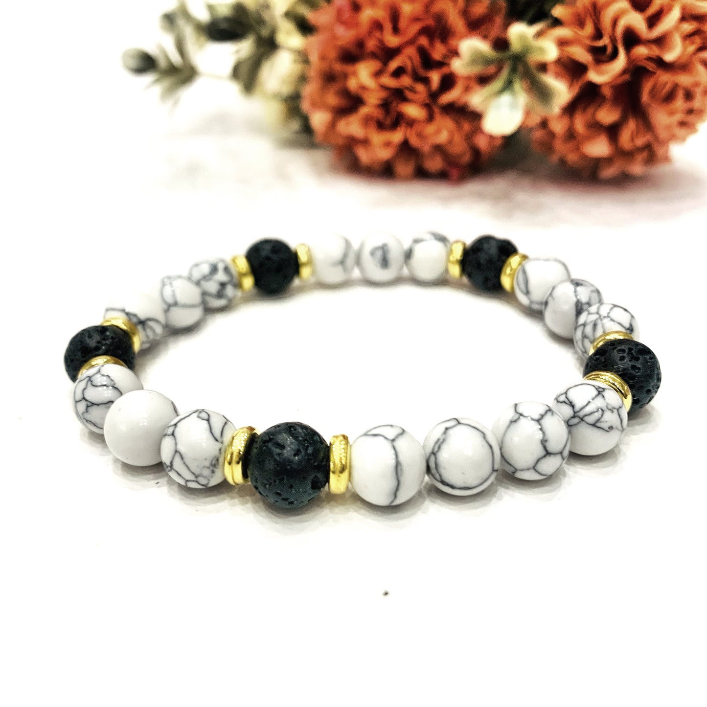 INDIAN DREAMS CALMA ~ BRACCIALE ANTI ANSIA ~ ELASTICIZZATO IN PIETRA DURA NATURALE