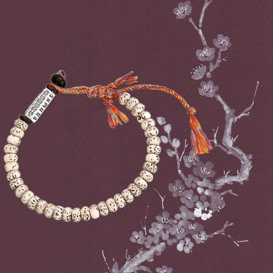 WHITE SUTRA~ Bracciale Tibetano Khapala chiaro ~ con SUTRA INCISI ~ in semi naturali della BODHI e cordino Tibetano