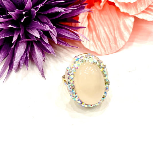 ISANA QUARZO ROSA ~ ANELLO IN PIETRA DURA NATURALE e metallo ottone galvanizzato e rodiato oro