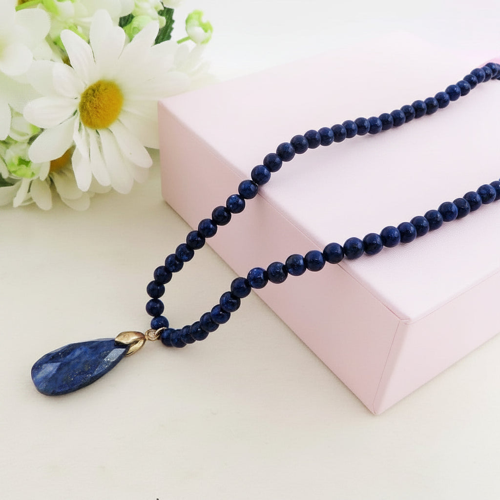 RAKA Collana in pietra naturale con pendente  a forma di Goccia finita in acciaio inossibalile 316L~