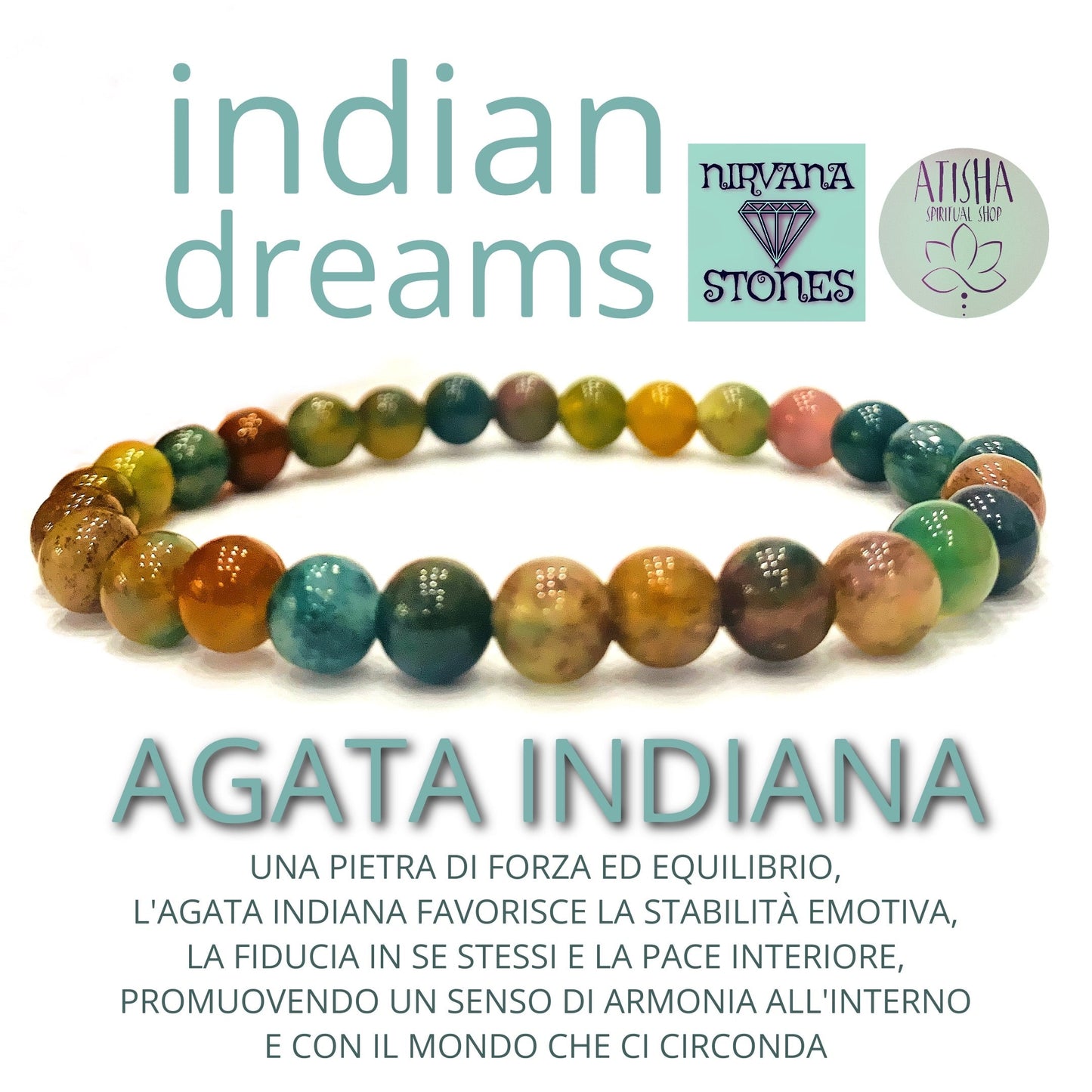 INDIAN DREAMS AGATA INDIANA ~ STABILITÀ ~ PACE INTERIORE ~ ARMONIA ~ BRACCIALE ELASTICIZZATO IN PIETRA DURA NATURALE