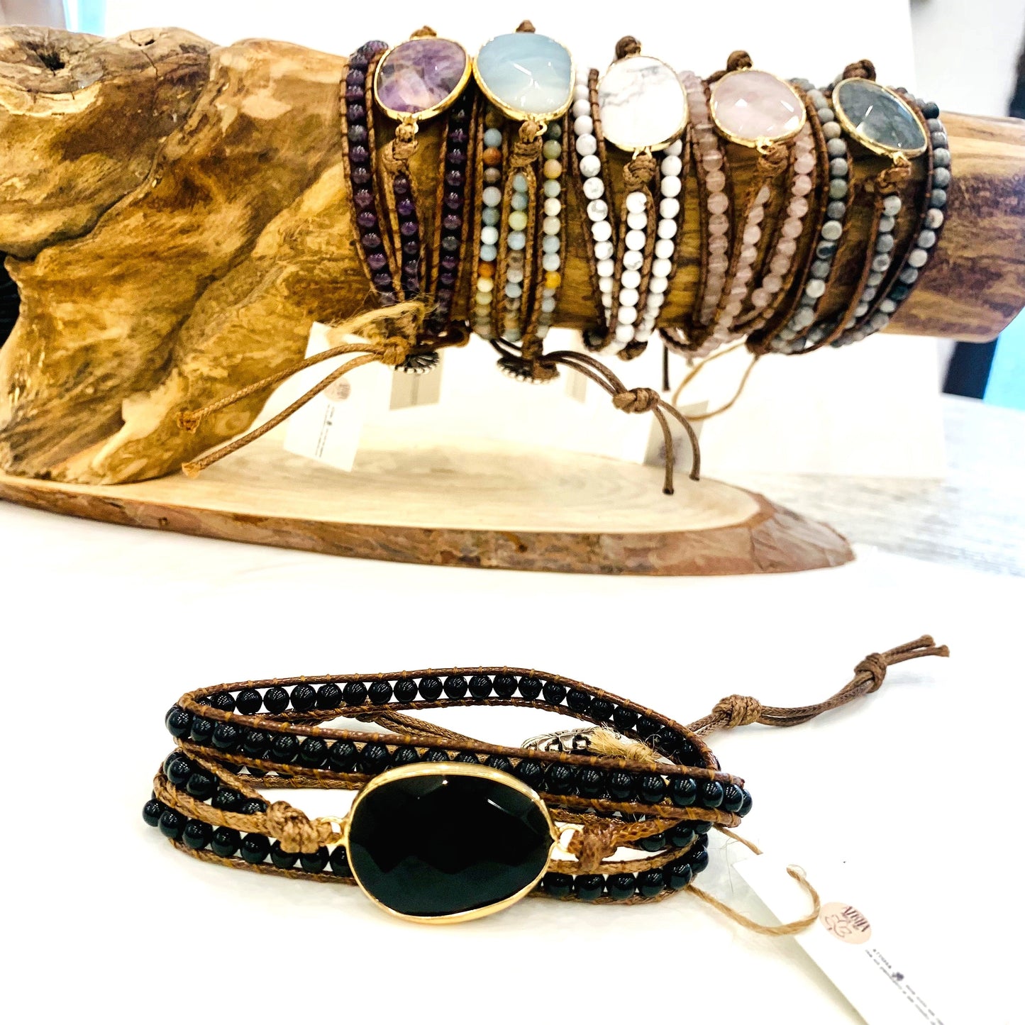 ŚAKTI ~ PURE ENERGY QUARZO ROSA~ bracciale avvolgente triplo giro in pietre naturali ~