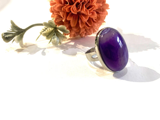 AMALA' XL ~ Anello regolabile in AGATA VIOLA VENATA naturale