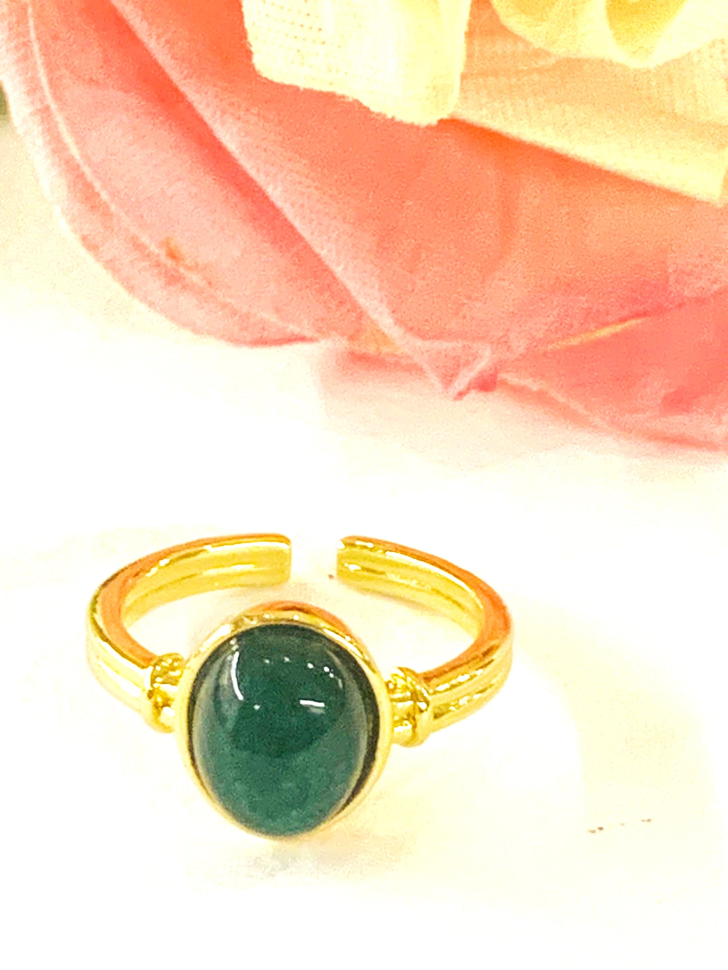 DRISHTI ~ Anello regolabile in acciaio inossidabile e PIETRE DURE naturale
