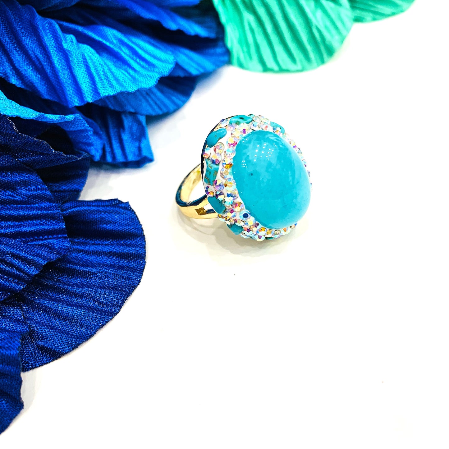 ISANA TURCHESE  ~ ANELLO IN PIETRA DURA NATURALE e metallo ottone galvanizzato e rodiato