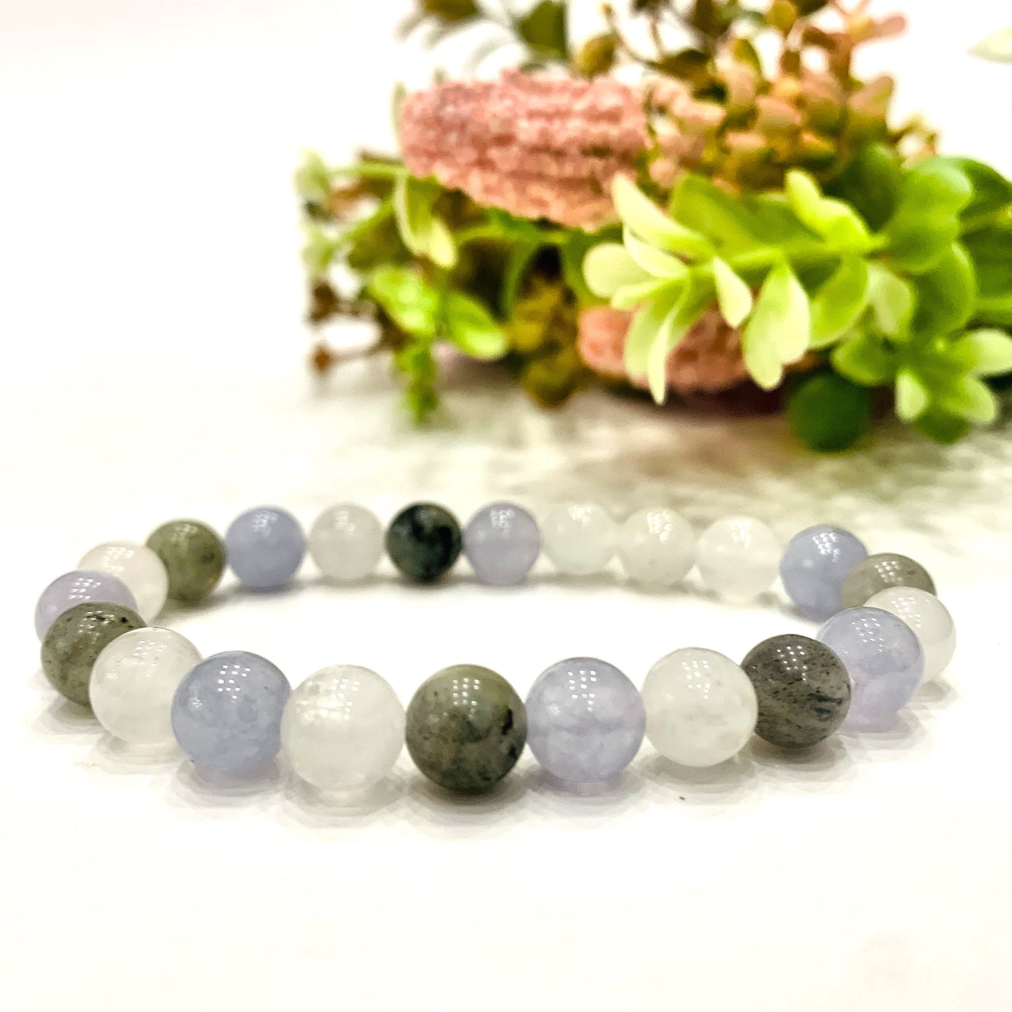 INDIAN DREAMS CALMA ~ BRACCIALE ANTI ANSIA ~ ELASTICIZZATO IN PIETRA DURA NATURALE