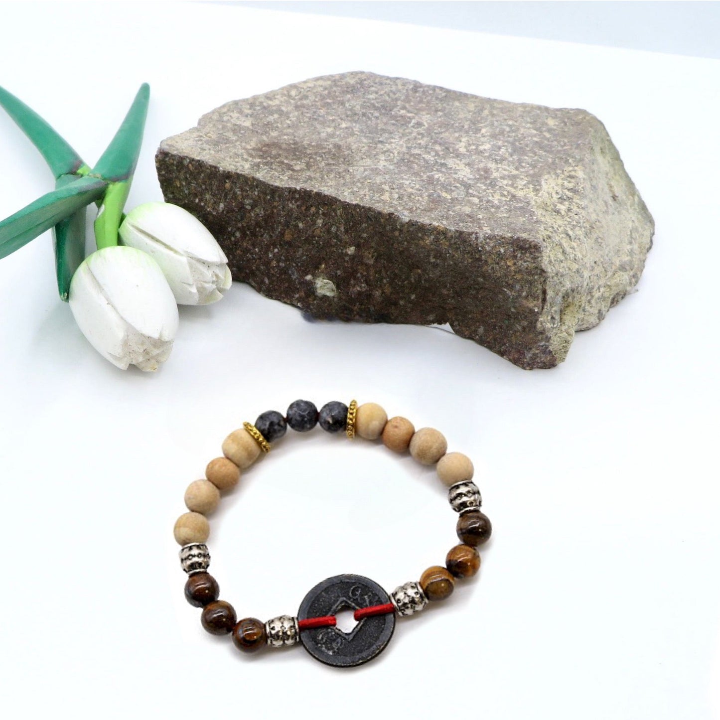 UBUD BALI EQUILIBRIO ~ bracciale elasticizzato ~ pietre dure naturali ~ Semi di RUDRAKSHA ~
