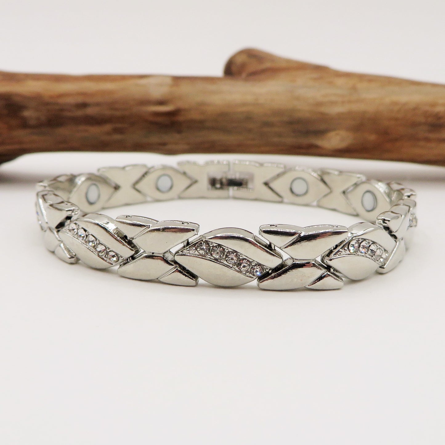 SHINÉ ZIRCONIAN ~ BRACCIALE BIO-MAGNETICO ~ IN ACCIAIO E ZIRCONI ~ MAGNETI ~ GERMANIO
