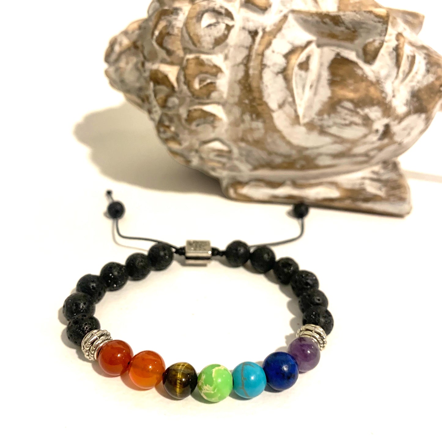 CHAKRA 7 COLORS STEEL - bracciale pietra lavica e pietre dure naturali - Nirvana Stones -