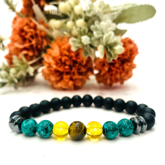INDIAN DREAMS ORO VERDE ~ BRACCIALE DI PROTEZIONE ED EQUILIBRIO ~ ELASTICIZZATO IN PIETRA DURA NATURALE