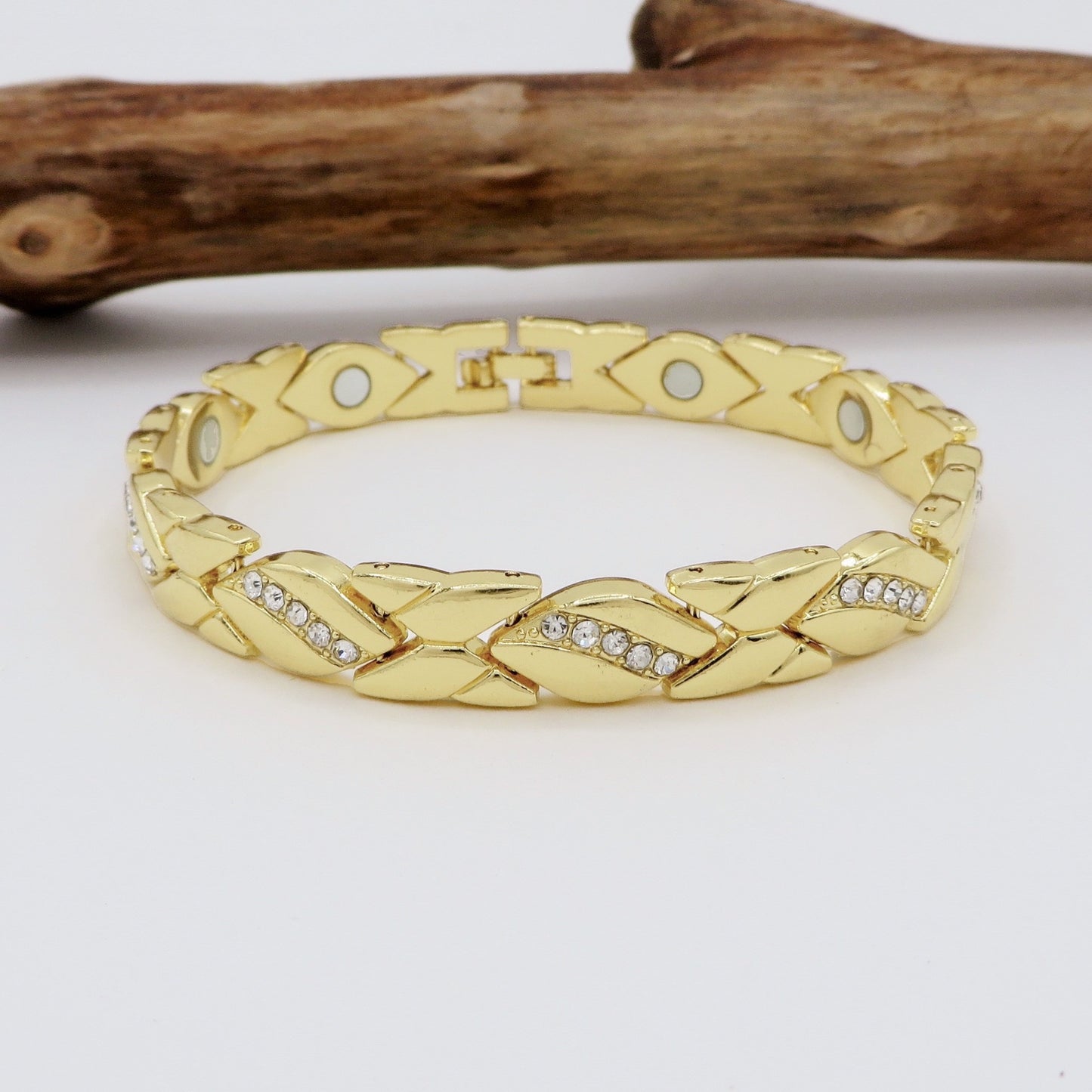 SHINÉ ZIRCONIAN ~ BRACCIALE BIO-MAGNETICO ~ IN ACCIAIO E ZIRCONI ~ MAGNETI ~ GERMANIO