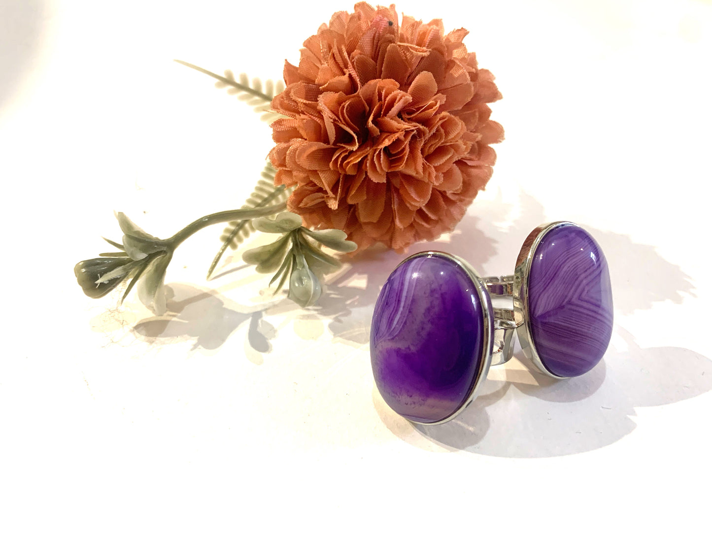 AMALA' XL ~ Anello regolabile in AGATA VIOLA VENATA naturale