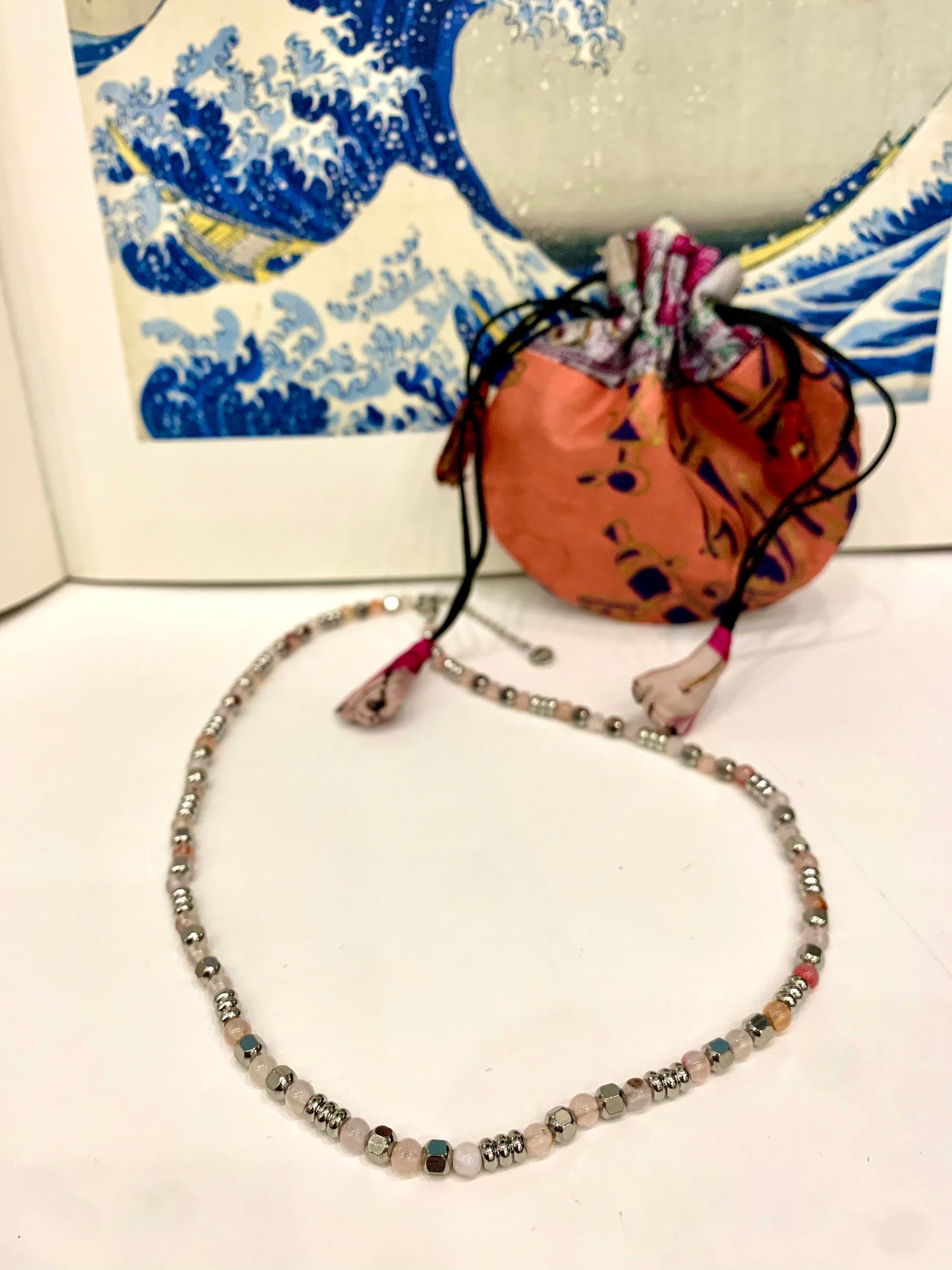 Collana Croce In Pietra Naturale Nera Con Glitter - 7