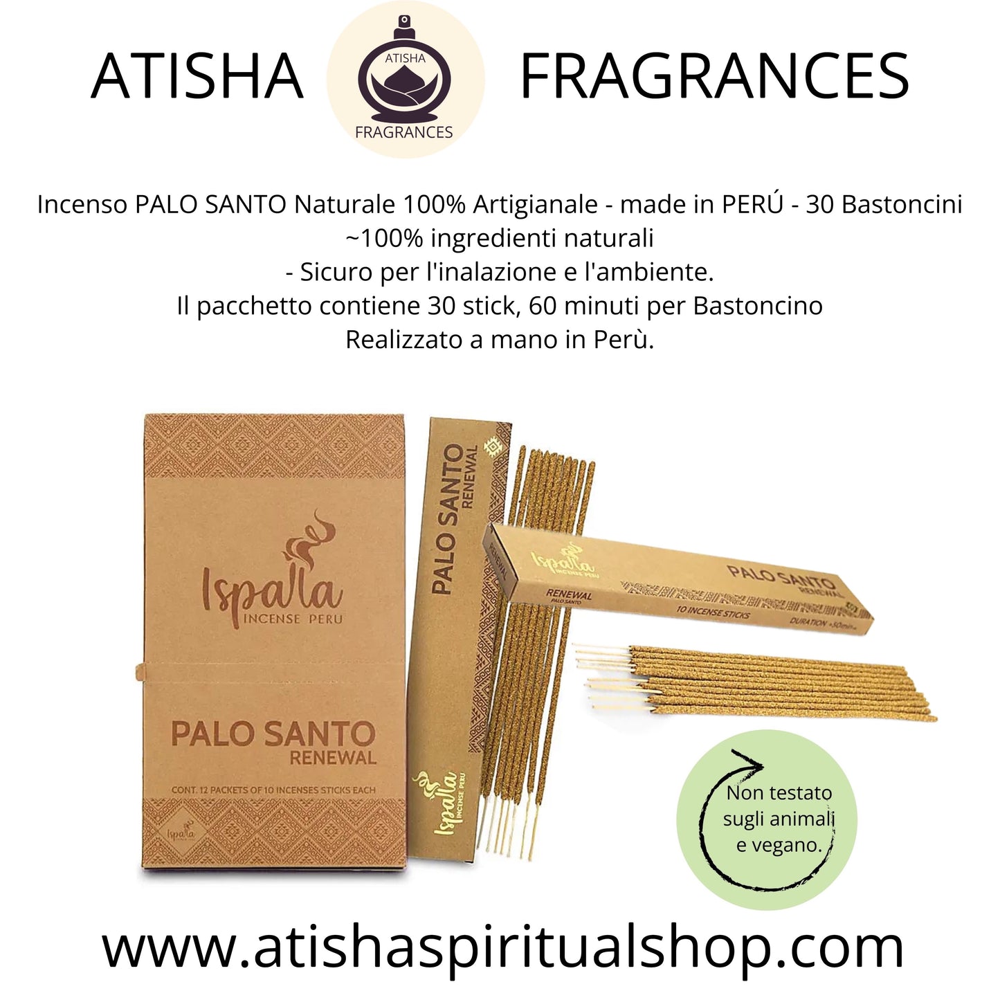 INCENSO PALO SANTO RENEWAL  ~ ATISHA FRAGRANCES Incenso Naturale 100% Artigianale - made in PERÚ ~