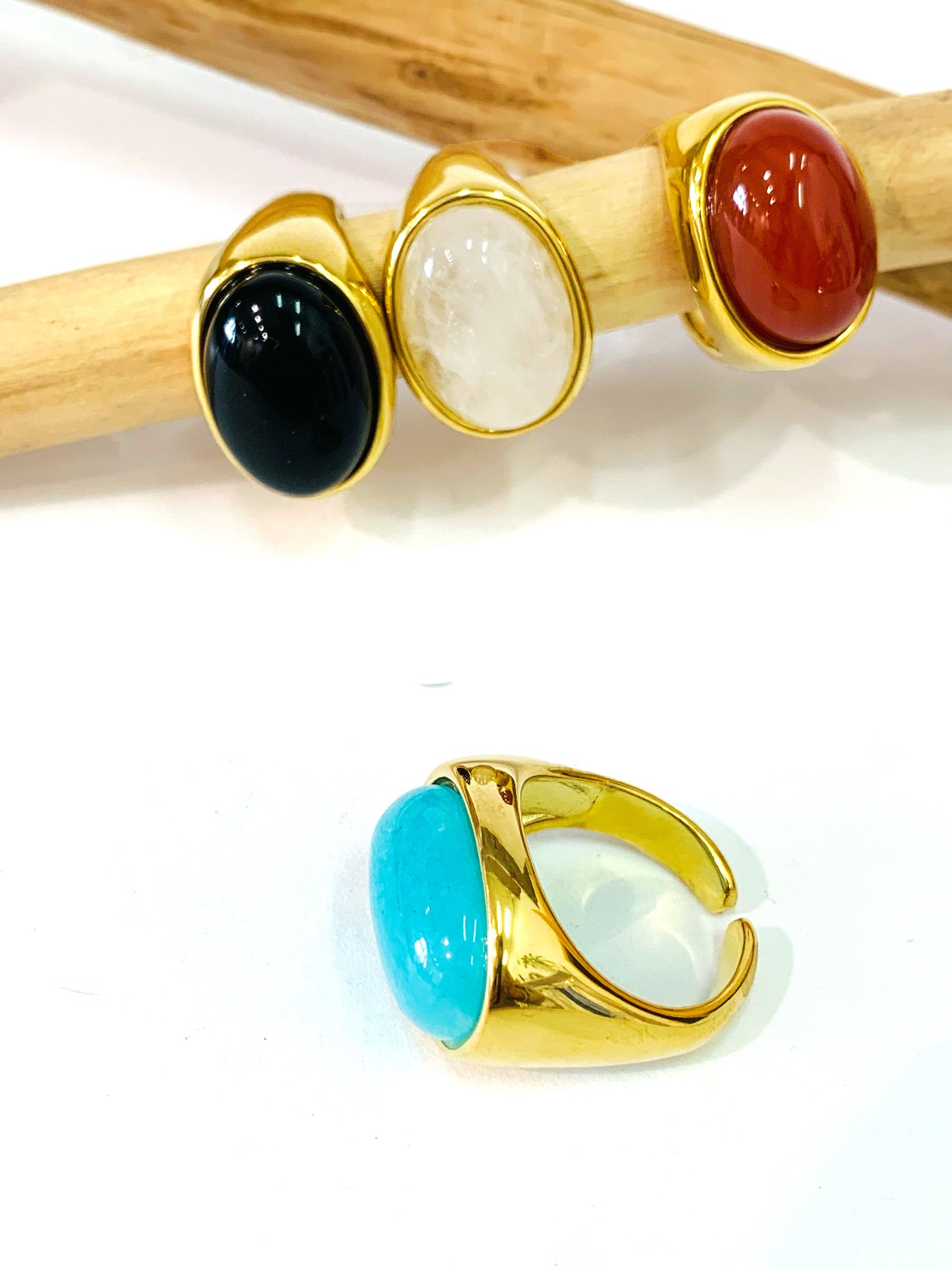 CABOCHON ~ ANELLO IN PIETRA DURA NATURALE e ACCIAIO 316L