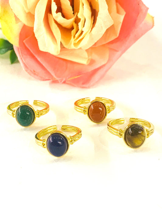 DRISHTI ~ Anello regolabile in acciaio inossidabile e PIETRE DURE naturale