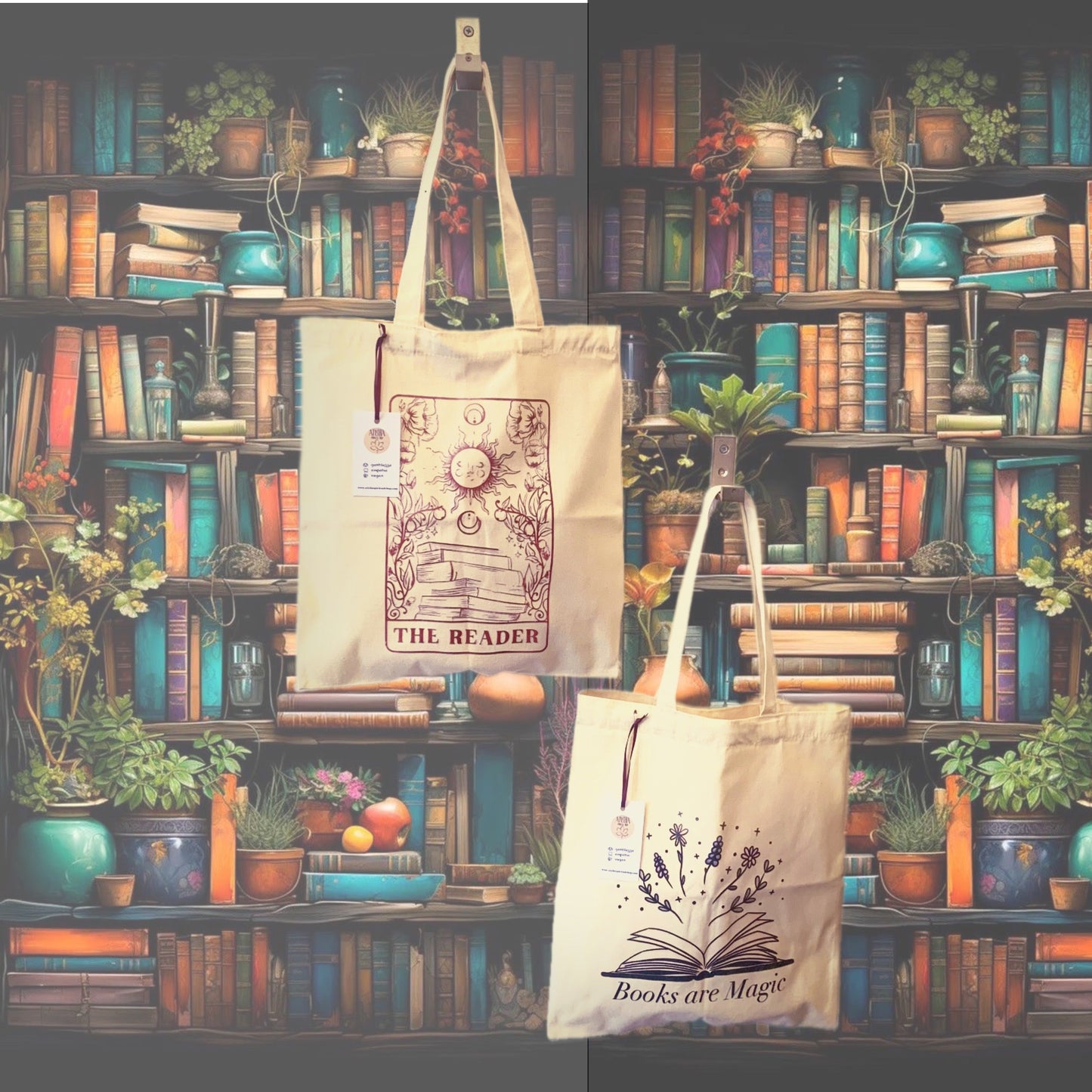 BOOKS ARE MAGIC ~ THE READER ~ BORSA SHOPPING IN TESSUTO ~ 100% COTONE