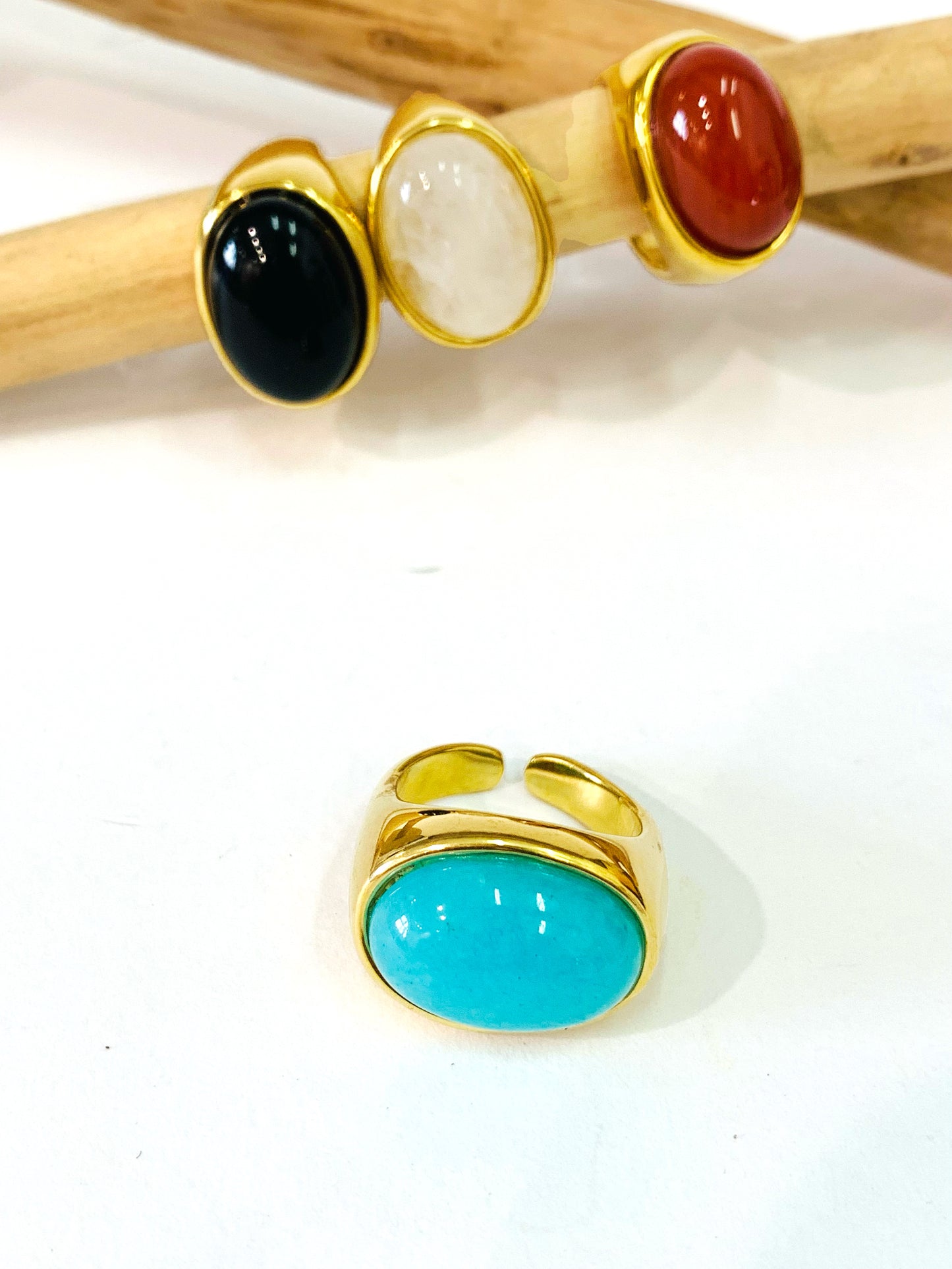 CABOCHON ~ ANELLO IN PIETRA DURA NATURALE e ACCIAIO 316L