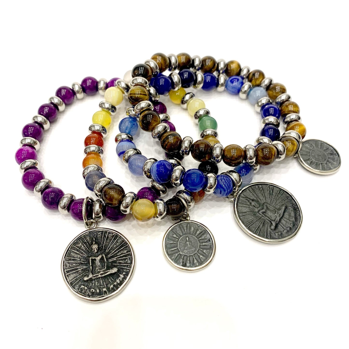 ARYA MULTICOLOR PIETRA ~ 7 CHAKRA  ~ COLLANA IN PIETRE DURE NATURALI con ciondolo BUDDHA miniatura
