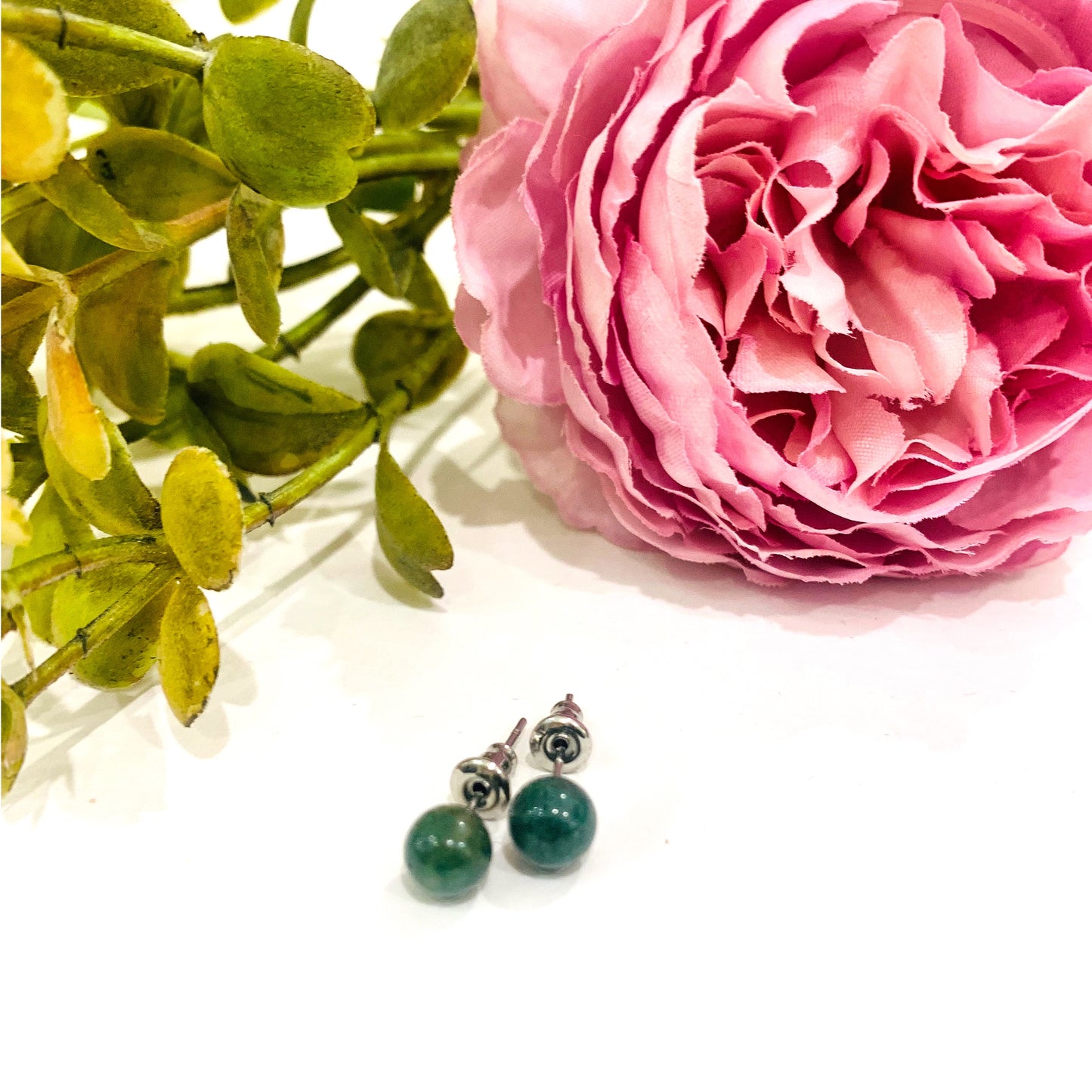 Sei Heki Studs ~ ORECCHINI a lobo in Acciaio Inossidabile con pietre naturali