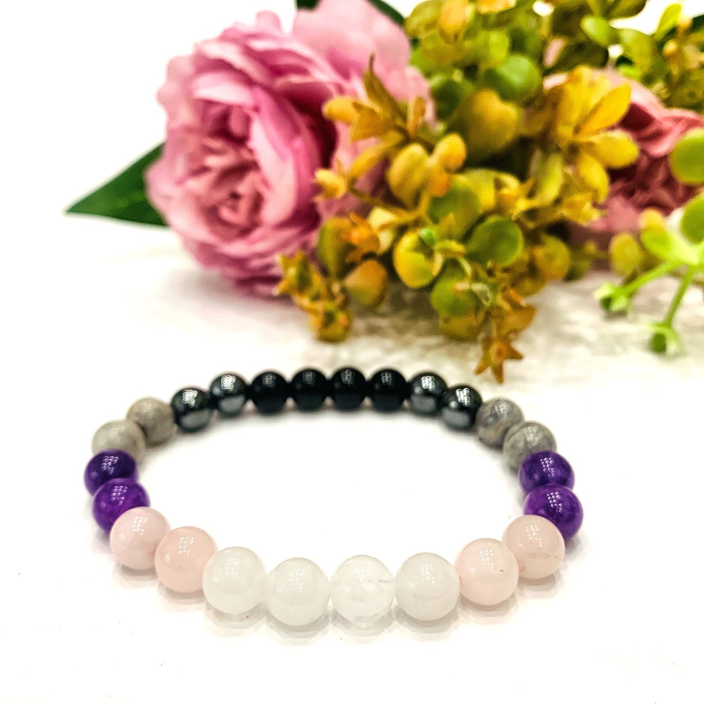 INDIAN DREAMS CALMA ~ BRACCIALE ANTI ANSIA ~ ELASTICIZZATO IN PIETRA DURA NATURALE