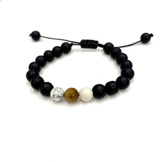 REIJI OSSIDIANA/HOWLITE BIANCA/TIGER EYE ~ Bracciale mala IN PIETRE DURE NATURALI~