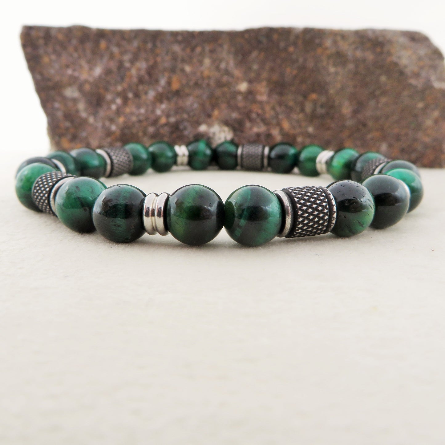 Bracciale Drakpo TIGER EYE Naturale energia intensa e protettiva - UOMO - ACCIAIO inossidabile~