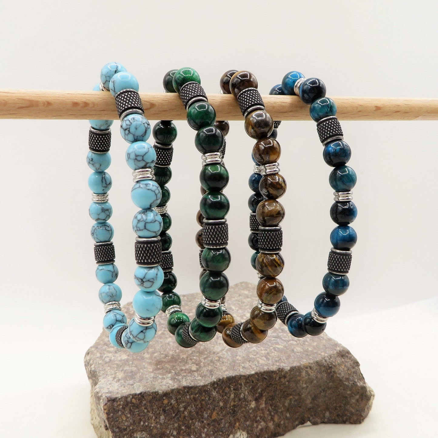 Bracciale Drakpo TIGER EYE Naturale energia intensa e protettiva - UOMO - ACCIAIO inossidabile~