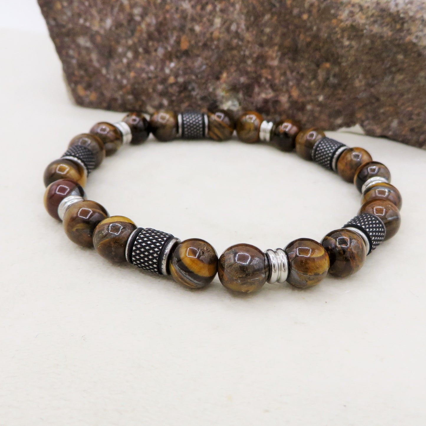 Bracciale Drakpo TIGER EYE Naturale energia intensa e protettiva - UOMO - ACCIAIO inossidabile~
