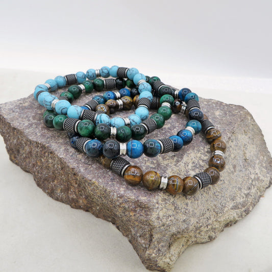 Bracciale Drakpo TIGER EYE Naturale energia intensa e protettiva - UOMO - ACCIAIO inossidabile~