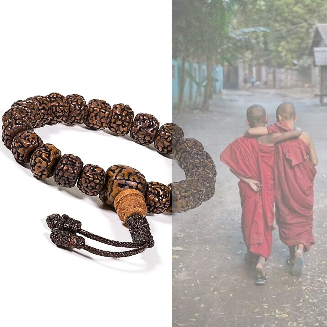 TIBETAN PRAYER~Mala bracciale Rudraksha 21 grani lucidati regolabile