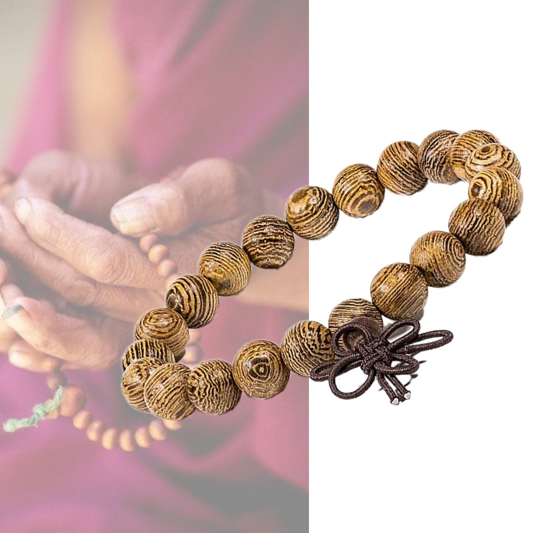 SIMPLE TIBETAN PRAYER~bracciale Japamala  elastico in legno di sandalo,  21 perle