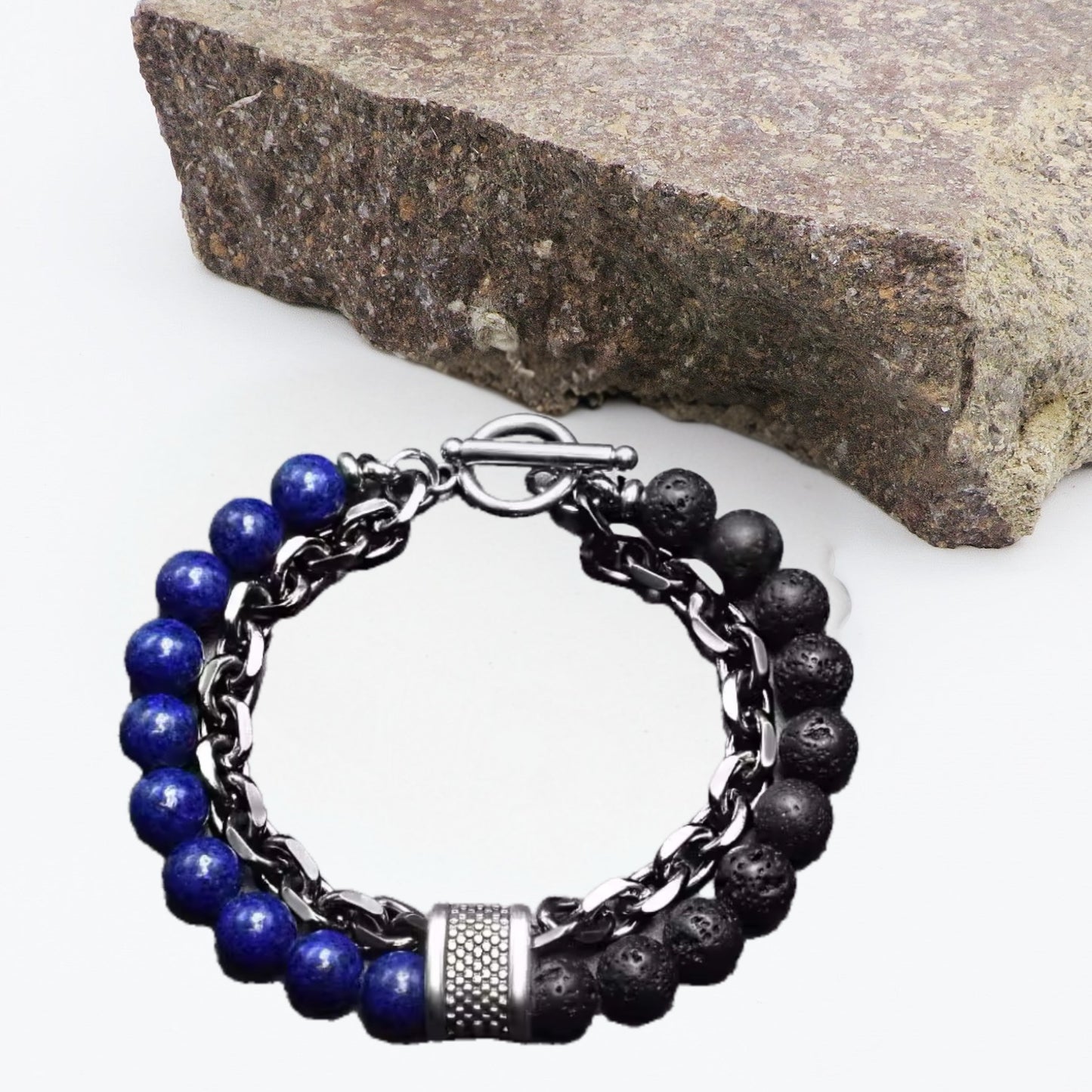 ARATH ~ Bracciale uomo catena + perle in pietra dura - ACCIAIO INOSSIDABILE