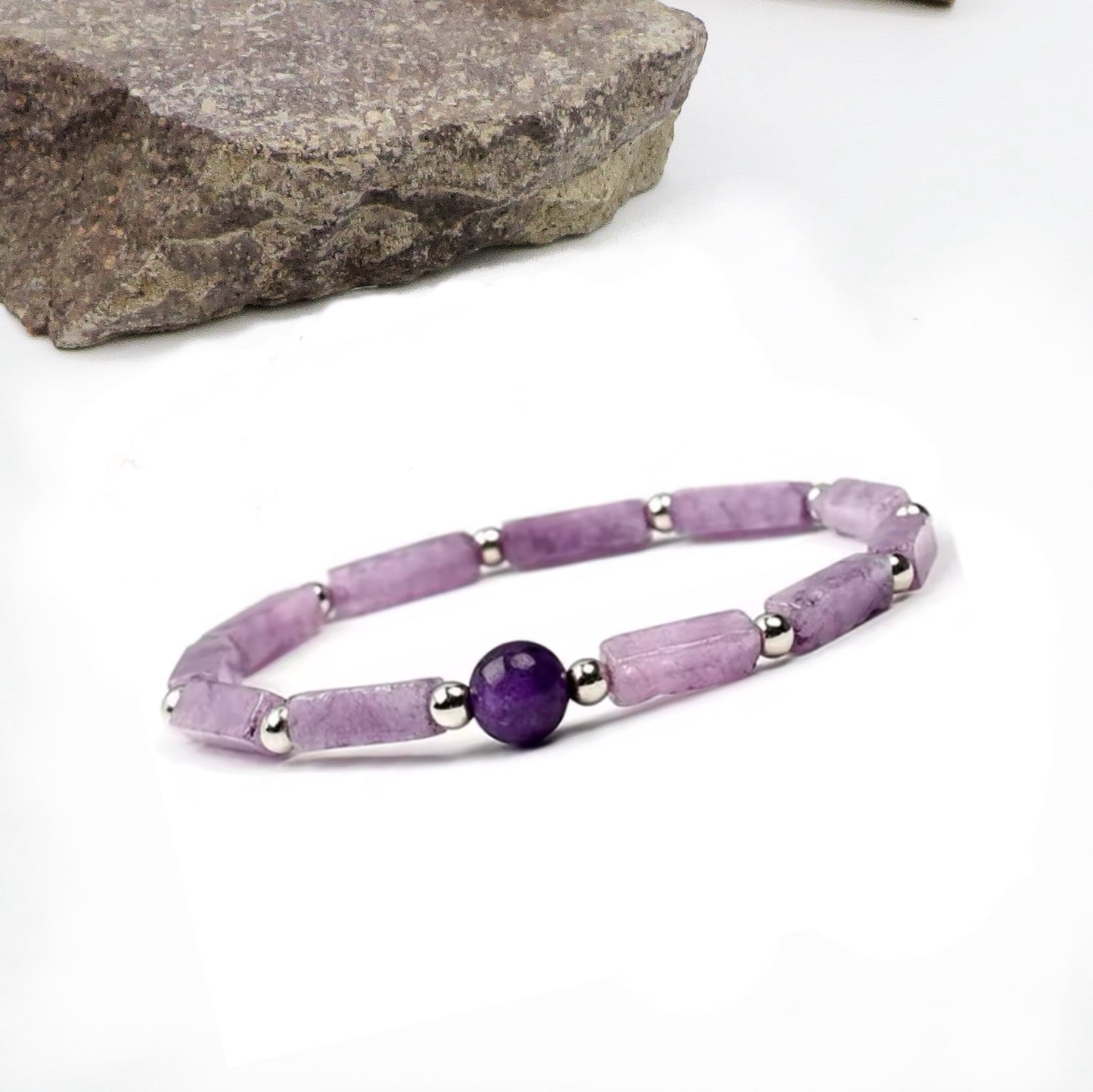 ANJALI elastic BRACCIALE ~ In  AMETISTA NATURALE ~ modello elasticizzato