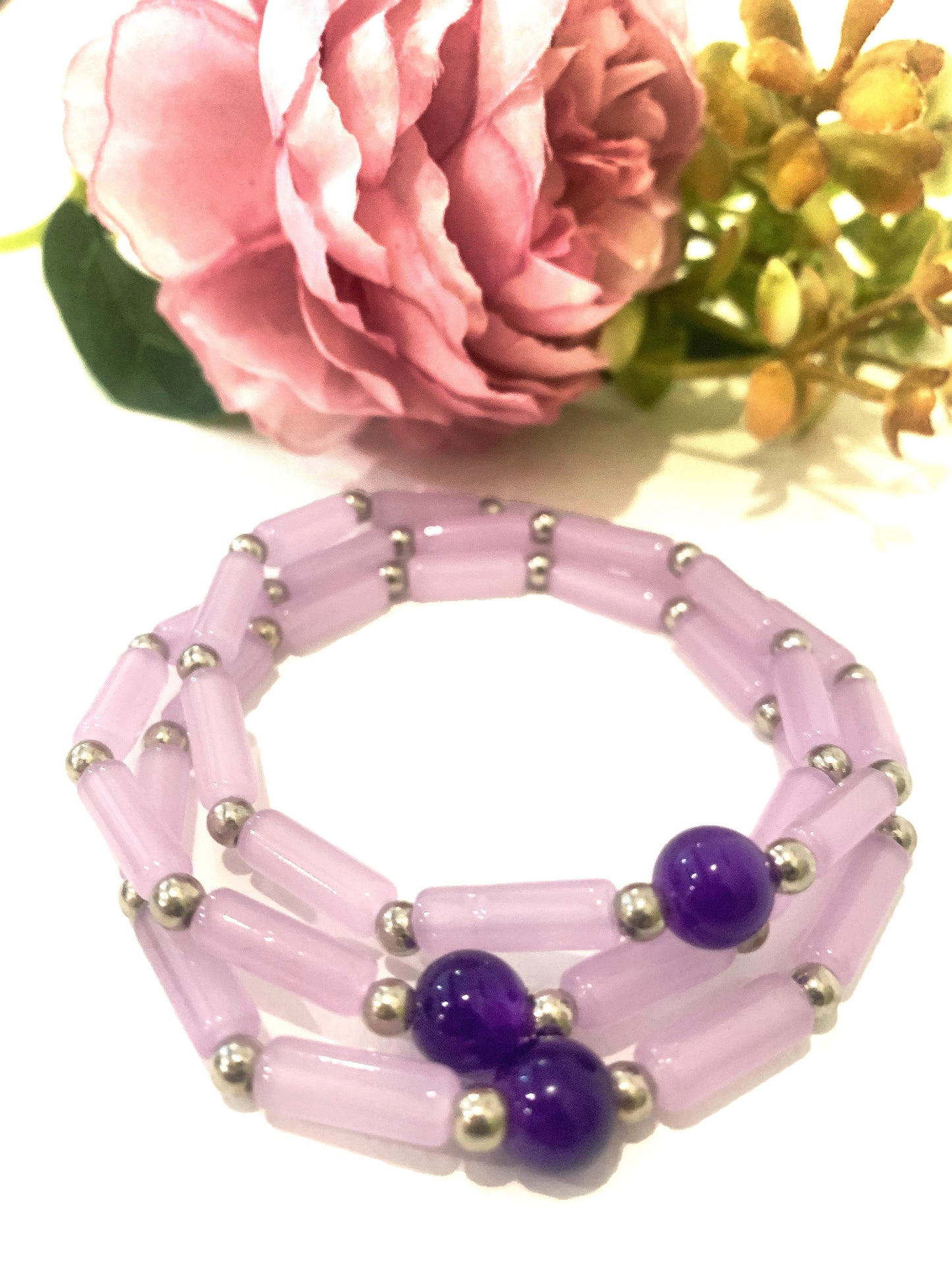ANJALI elastic BRACCIALE ~ In  AMETISTA NATURALE ~ modello elasticizzato
