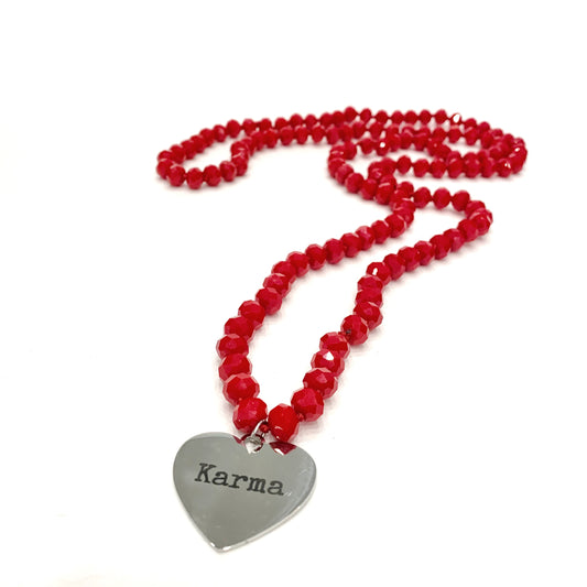 KARMA~ Collana di vero cristallo taglio granata ~ ciondolo grande cuore in acciaio inossidabile ~ design esclusivo ~